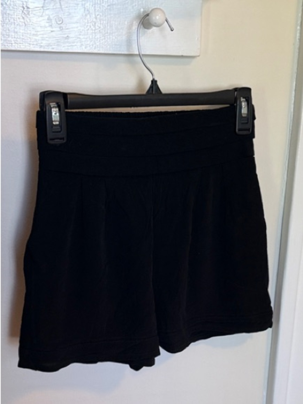 Kimchi Blue Black High-Waist Crepe Knit Short Shorts with Front Tuxedo Waistband